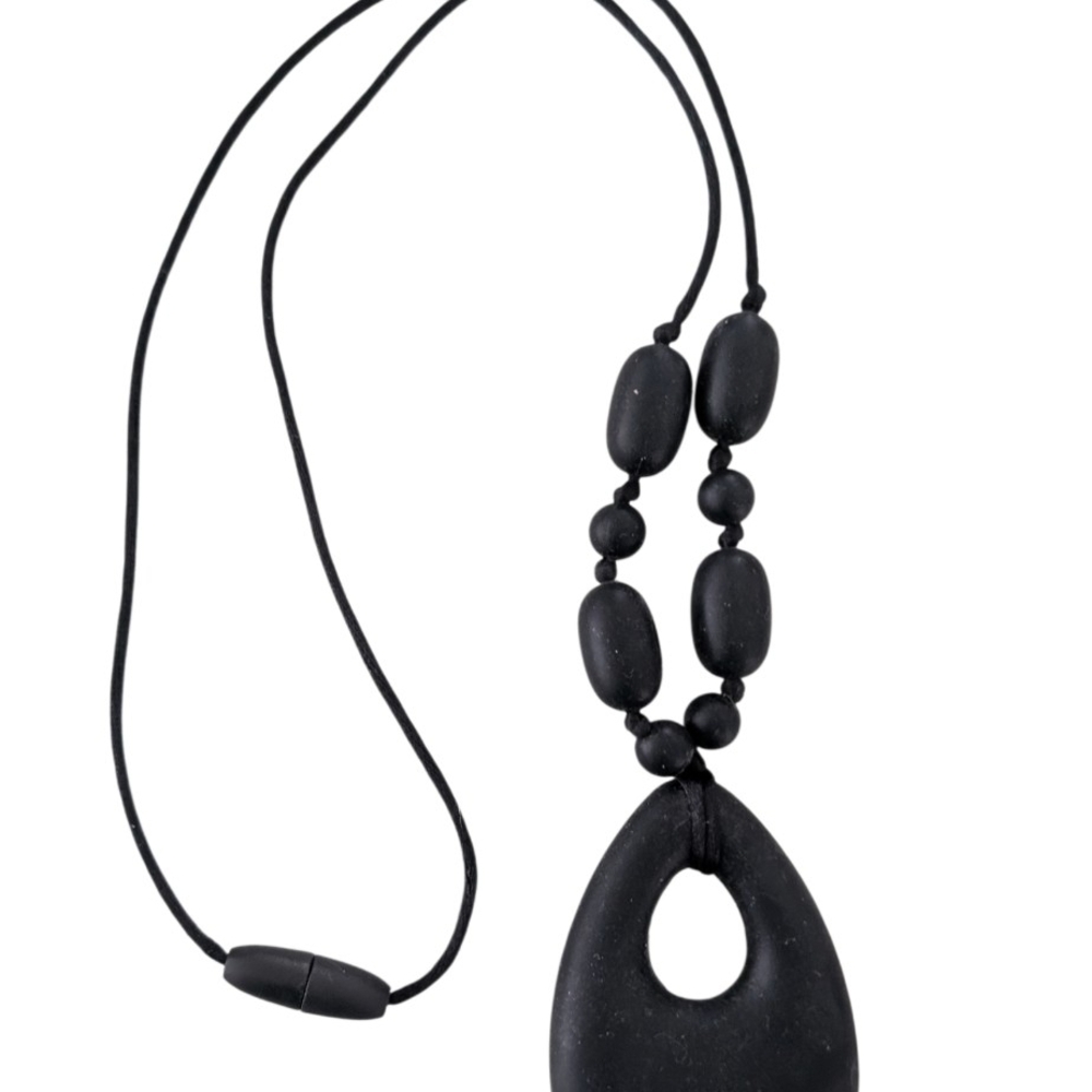 Boutique Matte Black Rubber Teardrop Necklace | Lightweight Minimalist Boho